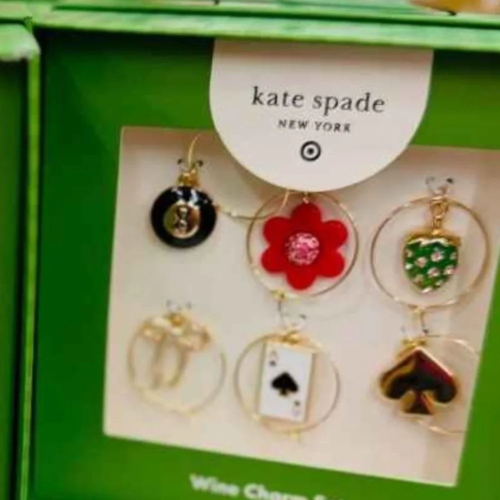 kate spade x Target Gold and Colorful Floral Bow Signature Logo Wine Charm Set